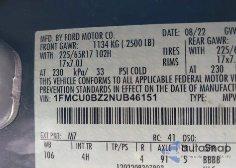 2022 Ford Escape Se Hybrid z USA, uszkodzony, nr VIN 1FMCU0BZ2NUB46151